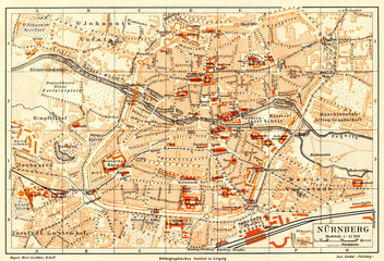 Map of Nuremberg, Germany (from Meyers Lexikon, 1896, 13/58/59)