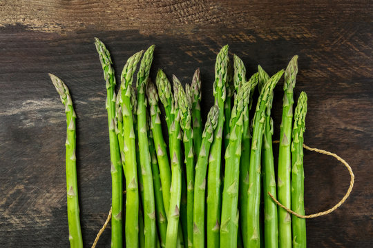 Green Asparagus Stalks, Overhead Photo With Copy Space