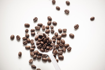 seed coffee and spoon on white background