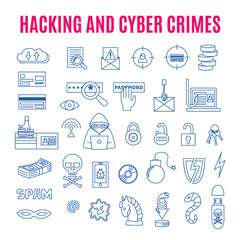Linear icons of computer crimes and hacking
