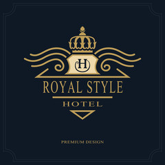 Line art Monogram luxury design, graceful template. Calligraphic elegant beautiful logo. Royal style. Letter emblem sign H for Royalty, Restaurant, Boutique, Hotel, Heraldic. Vector illustration