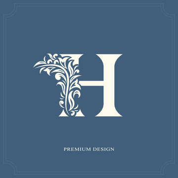 Elegant letter H. Graceful royal style. Calligraphic beautiful logo. Vintage drawn emblem for book design, brand name, business card, Restaurant, Boutique, Hotel. Vector illustration