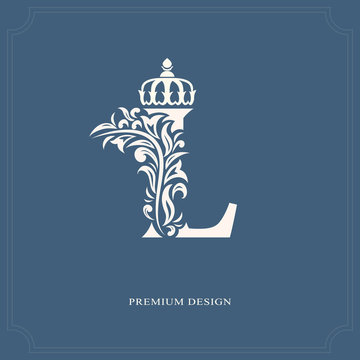 Elegant letter L with a crown. Graceful royal style. Calligraphic beautiful logo. Vintage drawn emblem for book design, brand name, business card, Restaurant, Boutique, Hotel. Vector illustration
