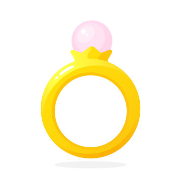 Vector illustration in flat style. Gold ring with pearl. Decoration for greeting cards, prints for clothes, infographics