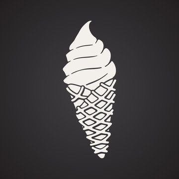 Vector illustration. Silhouette of ball of ice cream in the waffle cone. Decoration for menus, signboards, showcases, greeting cards, posters, wallpapers