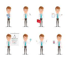 Doctor occupation character health care with icon set. set of avatar. illustration vector of cartoon people.