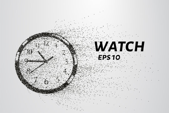 Watch from particles. Watch consists of circles and points. Vector illustration.