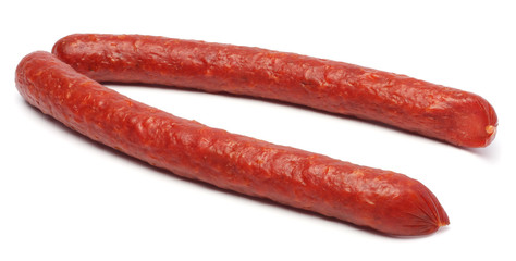 Salami smoked sausage isolated on white background cutout