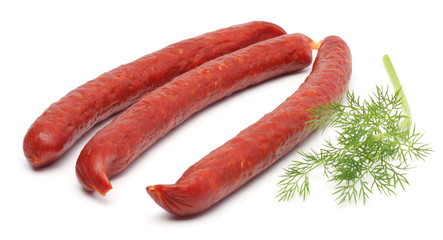 Salami smoked sausage isolated on white background cutout