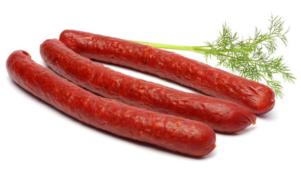 Salami smoked sausage isolated on white background cutout