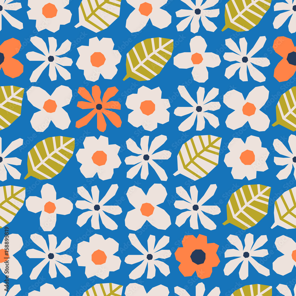 Poster seamless pattern with flowers and leaves