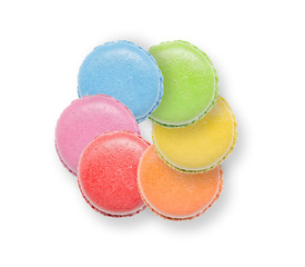 Colorful macaroons on white background