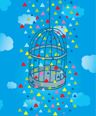 Freedom triangles surrounding empty bird cage