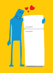 Funny character in love with his fridge