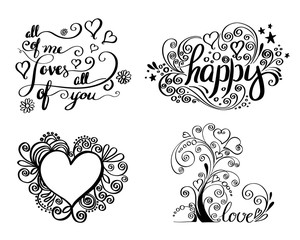 Hand lettering set for love card.