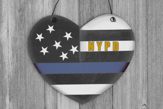 Retro I love thin blue line NYPD sign on weathered wood