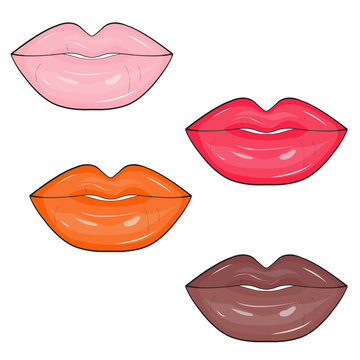set of multicolored lips on a white background
