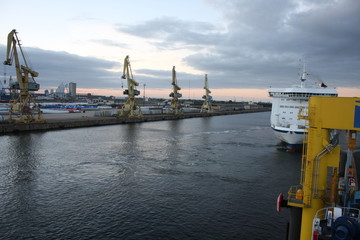 early Morning at the Rostock port in Germany.