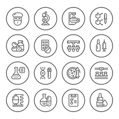 Set round line icons of pharmaceutical industry