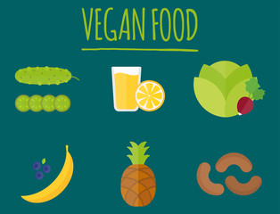 Vegan food nature restaurant fruit vegetarian healthy diet vegetable vector illustration