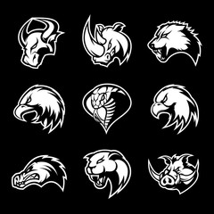 Bull, rhino, wolf, eagle, cobra, alligator, panther, boar head isolated vector logo concept. 
Modern badge mascot design. Premium quality wild animal, bird, snake t-shirt tee print illustration.