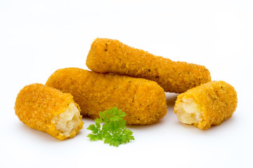Fish fingers on the white background.