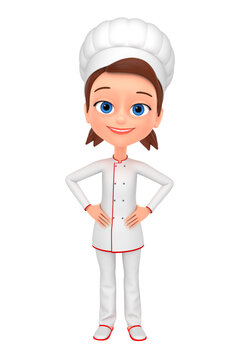 3d rendered illustration. Girl chef isolated on white background.