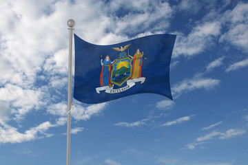 New York flag waving in the sky