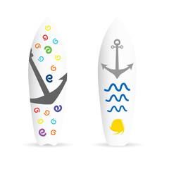surfboard with anchor on it illustration