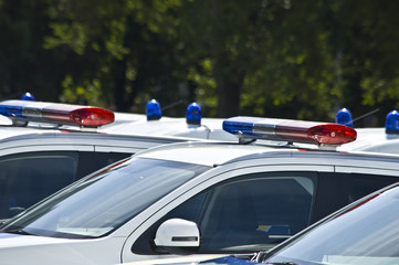 Police cars with red and blue color sirens