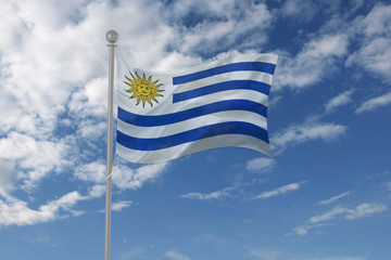 Uruguay flag waving in the sky