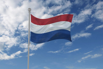 Fototapeta na wymiar Netherlands flag waving in the sky