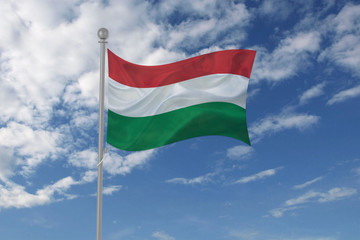 Fototapeta na wymiar Hungary flag waving in the sky