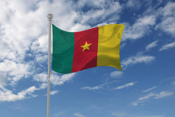 Fototapeta na wymiar Cameroon flag waving in the sky
