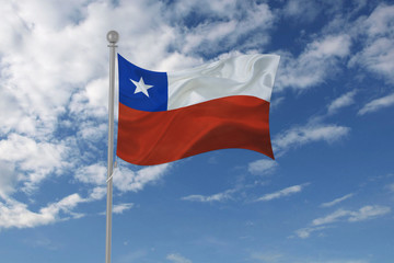 Fototapeta na wymiar Chile flag waving in the sky
