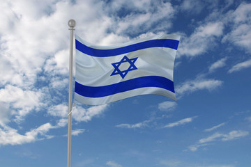 Israel flag waving in the sky