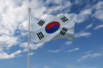 South Korea flag waving in the sky