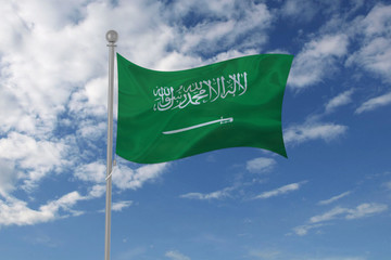 Saudi Arabia flag waving in the sky
