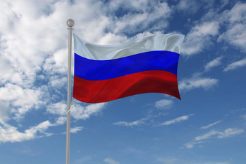 Fototapeta na wymiar Russia flag waving in the sky