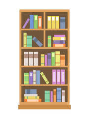 Bookcase isolated on white background, flat style.
