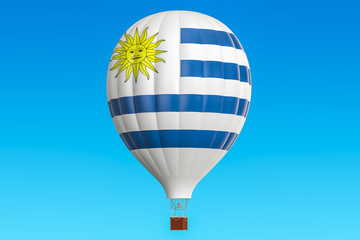 Hot air balloon with Uruguay flag, 3D rendering