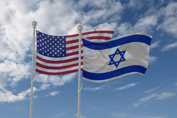 USA and Israel flag waving in the sky