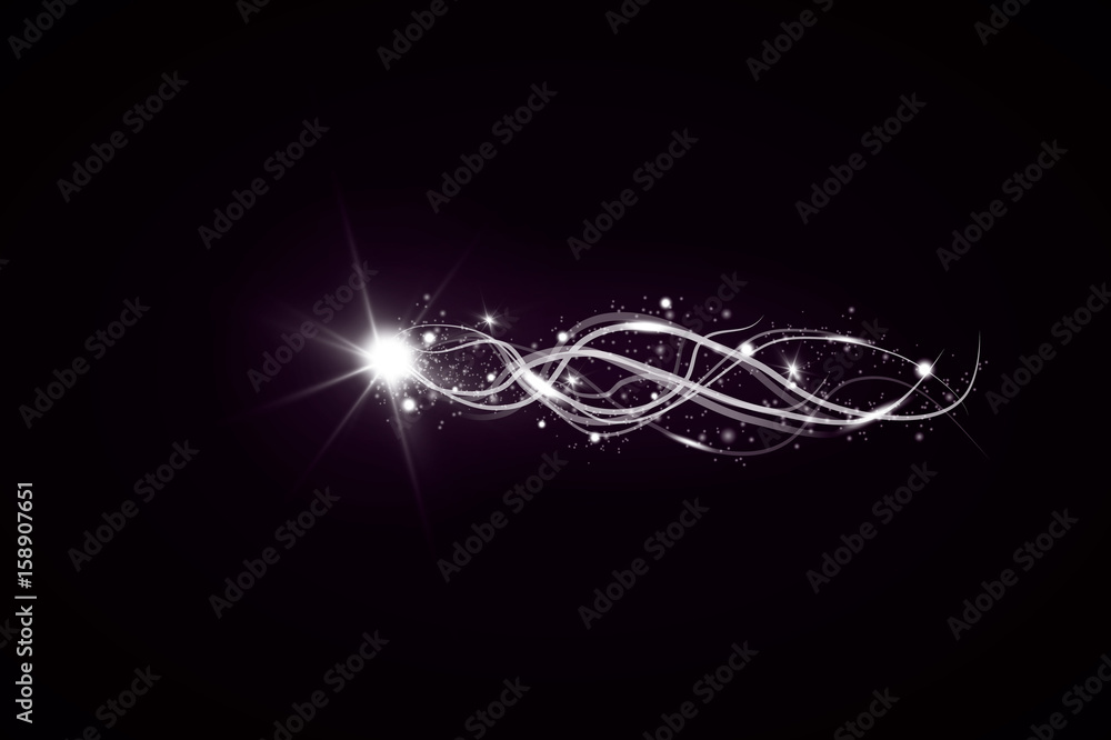 Wall mural abstract vector glowing magic star light effect from the neon blur of curved lines. glittering stars