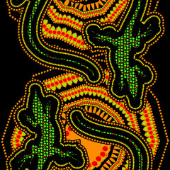 Ethnic african pattern with a lizard. Vector image