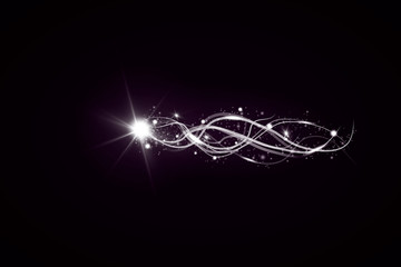 Abstract vector glowing magic star light effect from the neon blur of curved lines. Glittering stars dust trail from the side.flying comet on a transparent background.

