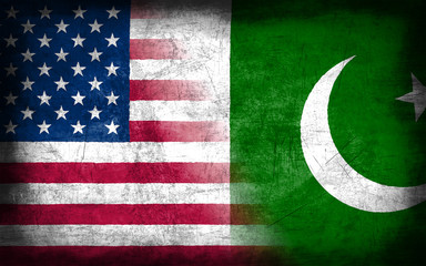 USA and Pakistan flag with grunge metal texture
