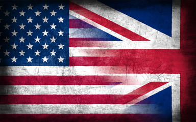 USA and Great Britain flag with grunge metal texture