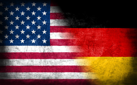 USA and Germany flag with grunge metal texture