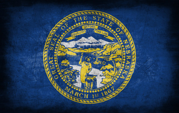 Nebraska flag with grunge metal texture