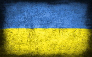 Ukraine flag with grunge metal texture